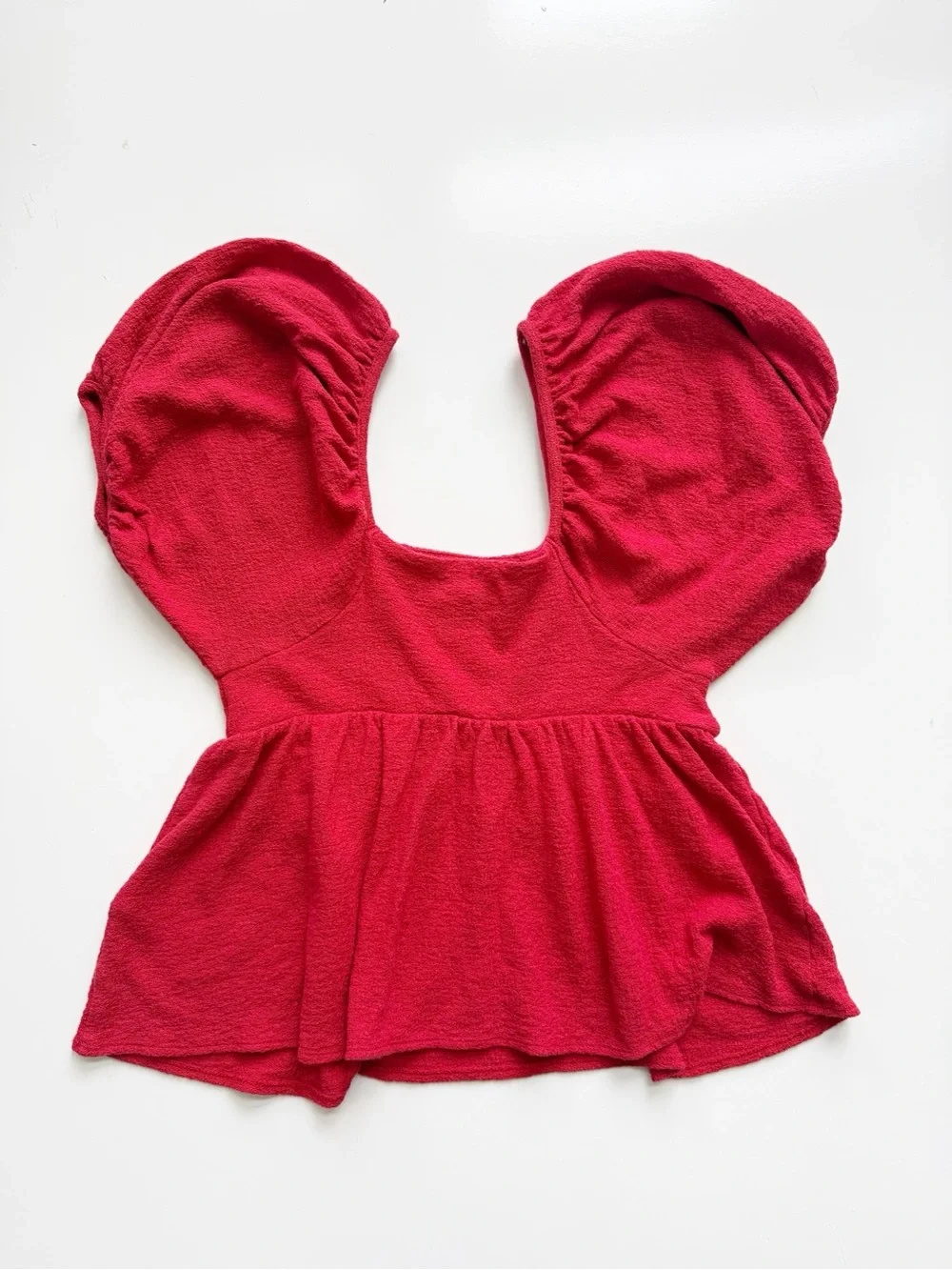 Madewell Red Puff Sleeve Square Neck Peplum Cotton Peasant Top Size XXS
